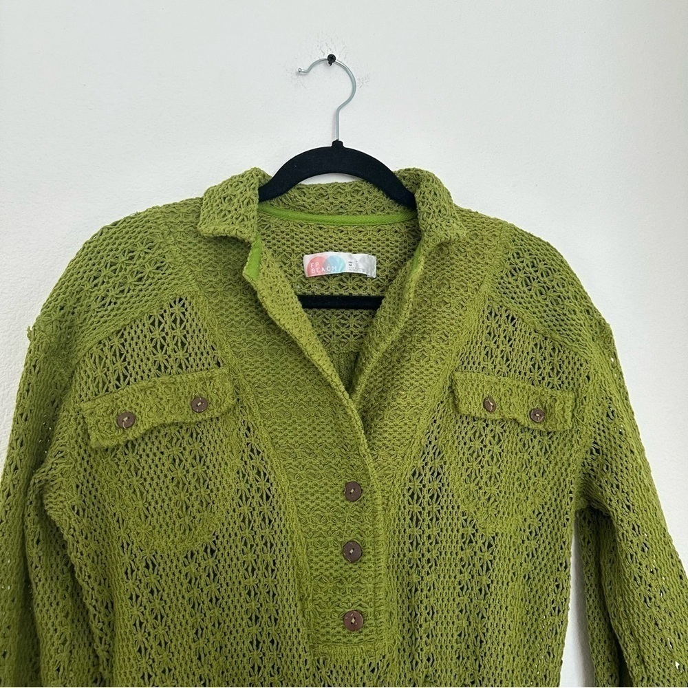 Free People Ryan Knit Crochet Romper Green One Piece Size XS Women’s Collared - Picture 3 of 11